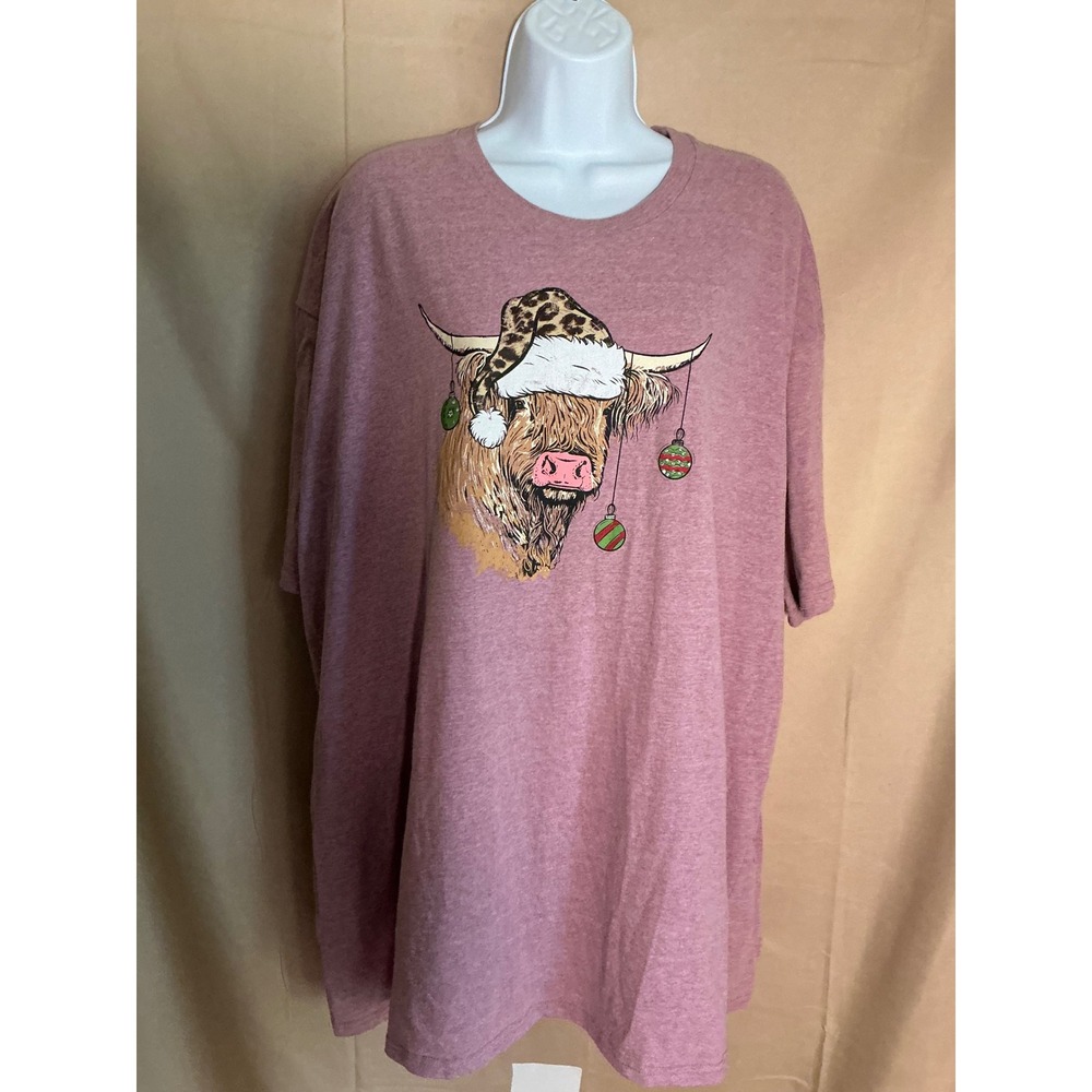 Pivotal Partners Highland Cow Christmas Tee Women 3X Mauve Excellent Holiday Cow